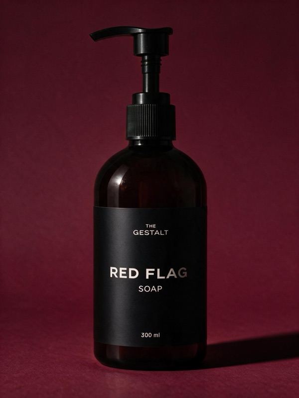 Жидкое мыло RED FLAG 300 мл с чёрной этикеткой на бордовом поле