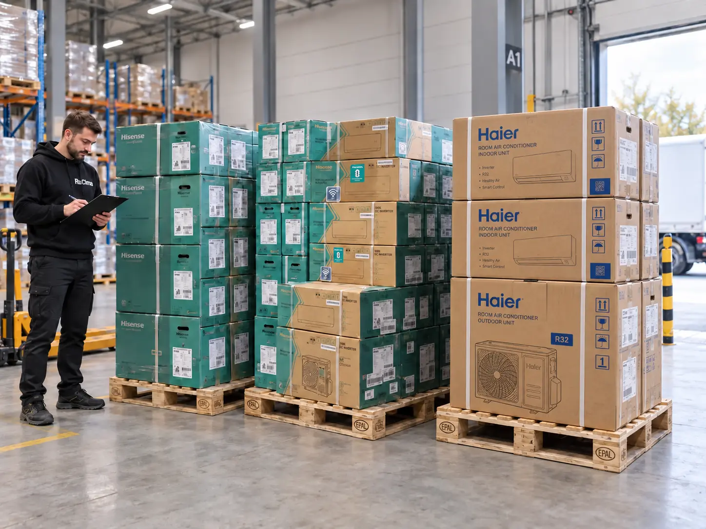Визуализация комплектации партии Hisense и Haier на основе складского кадра RuClima