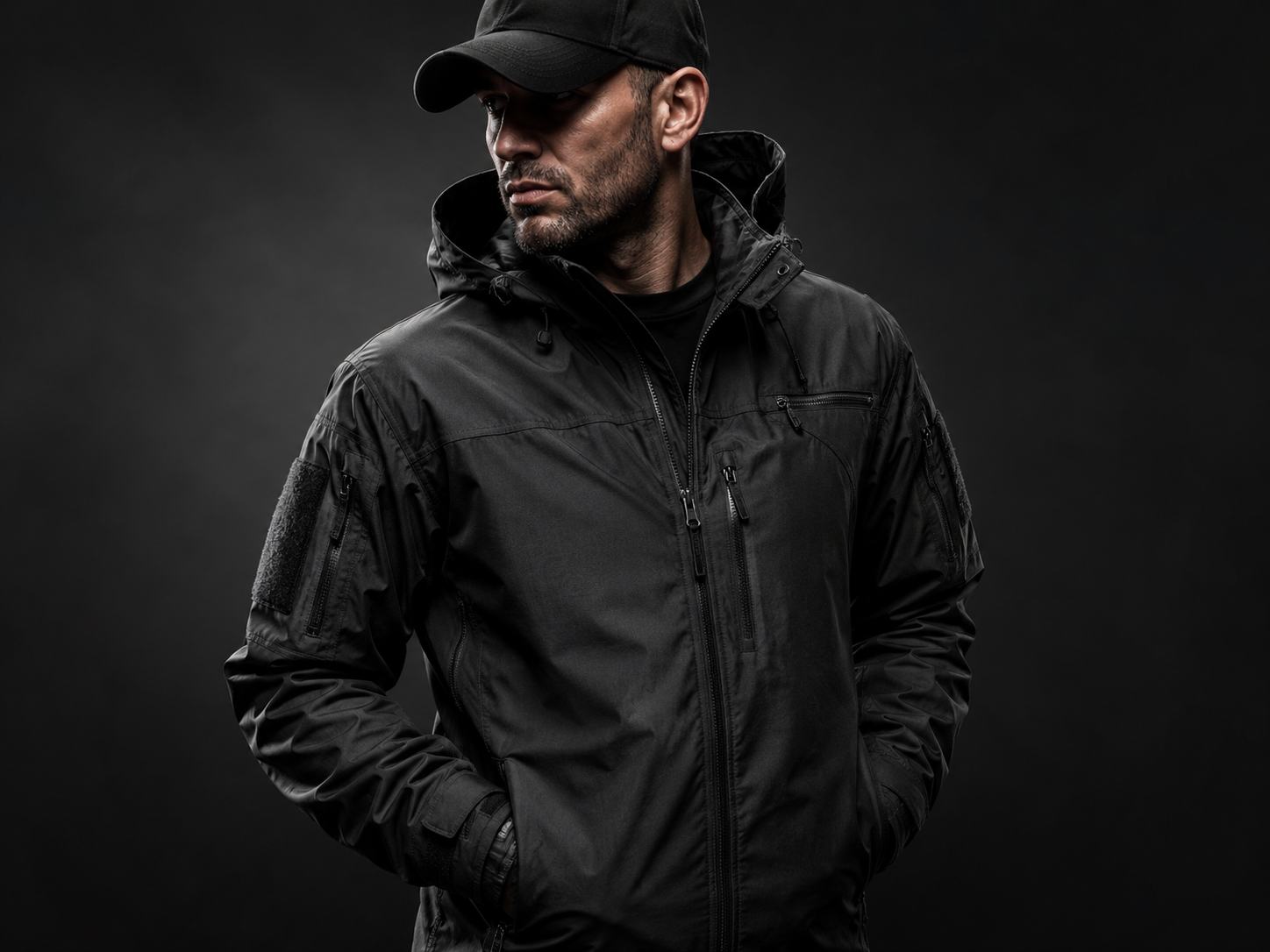 Чёрная куртка в стиле military casual