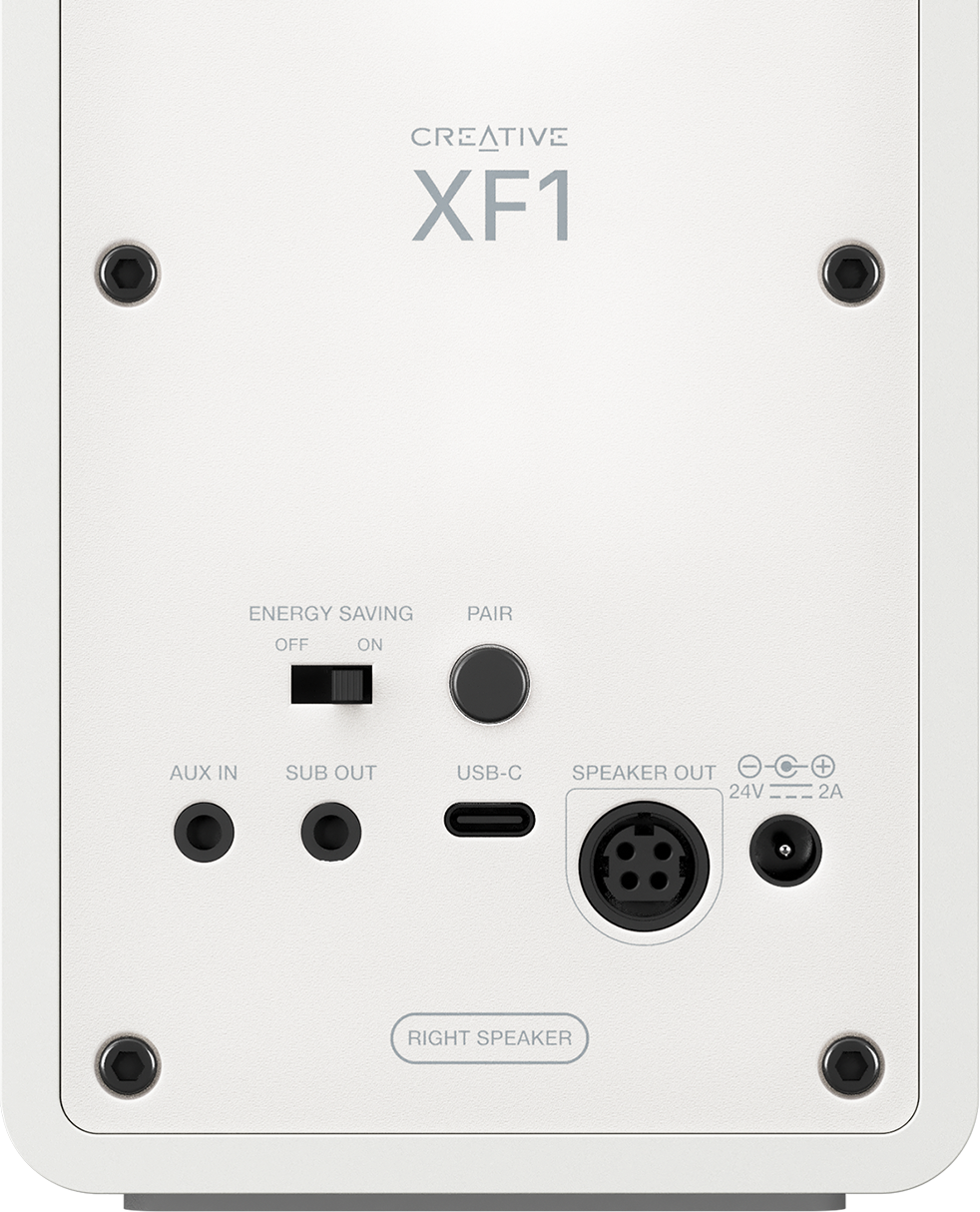 Подключения Creative XF1: USB-C, AUX, выход на сабвуфер и Bluetooth