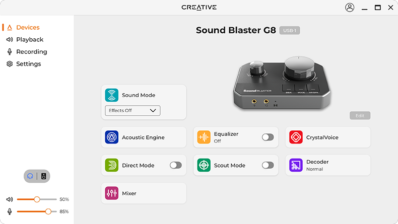 Оригинальный интерфейс Creative App