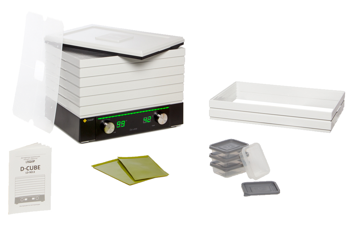 Комплектация дегидратора L'equip D-Cube LD-9013 Комплектация дегидратора L'equip D-Cube LD-9013
