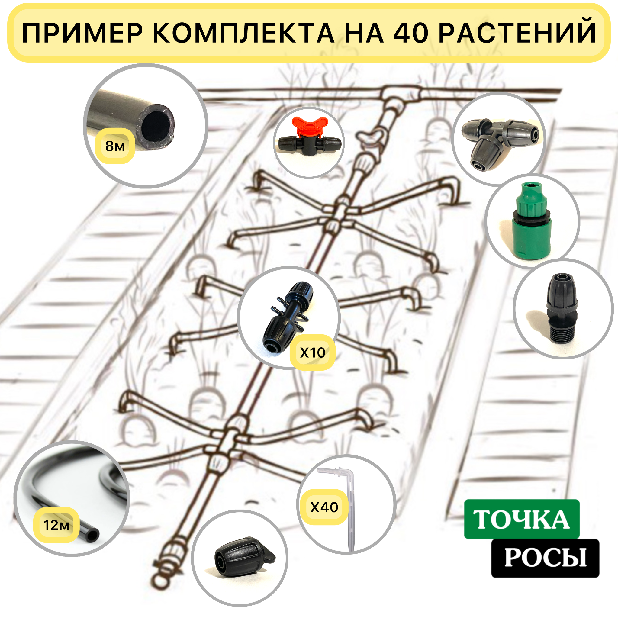 Пример комплекта капельного полива на 40 растений