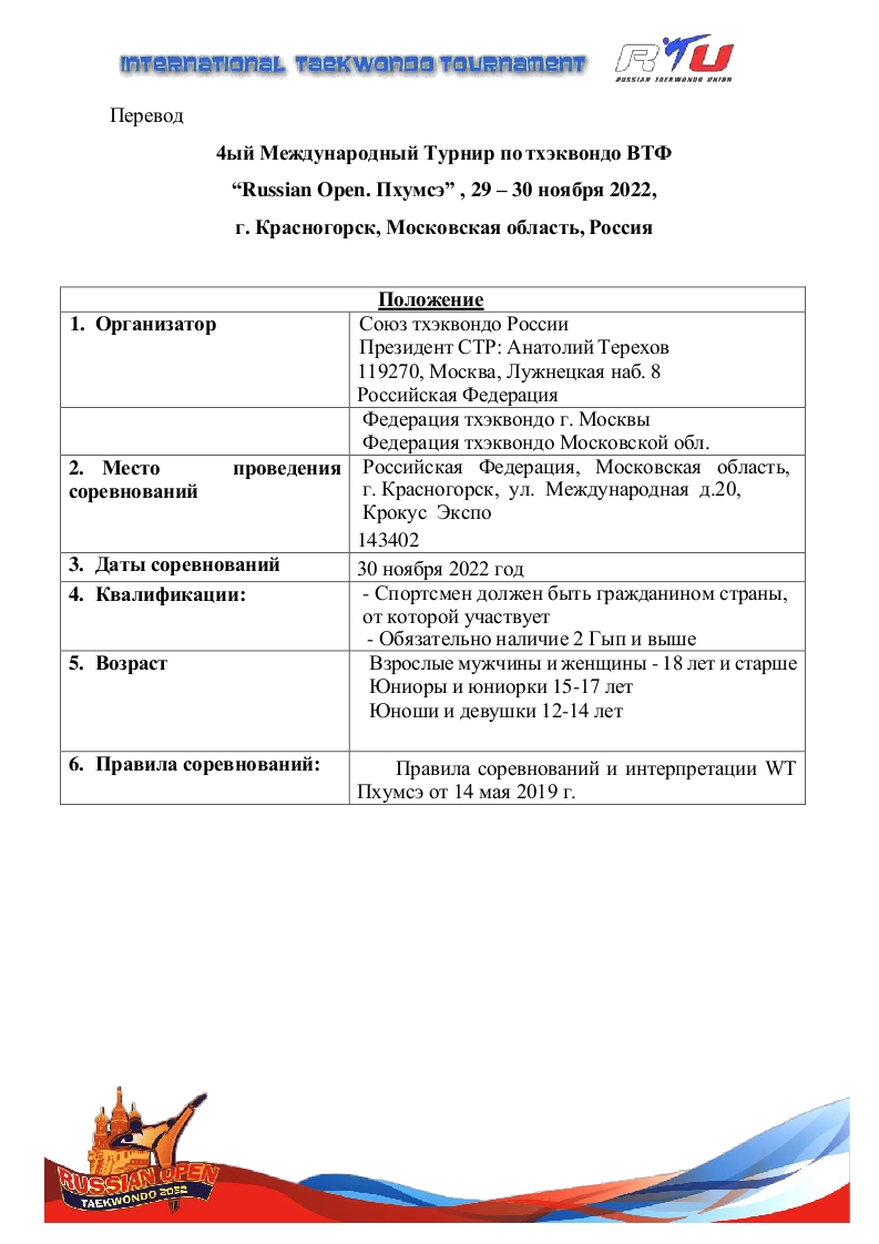 4-ый Международный Турнир по тхэквондо ВТФ “Russian Open. Пхумсэ” , 2022 1