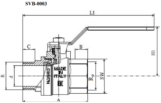 Размеры крана Стаут SVB-0003-000040 Габариты шарового крана Stout SVB-0003-000040