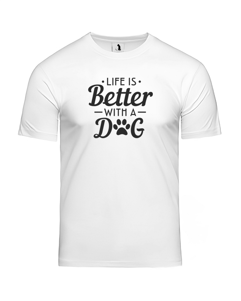 Образец футболки принт Life is better with a dog unisex классического прямого кроя Футболка принт Life is better with a dog unisex