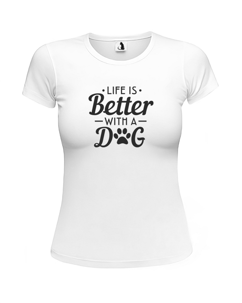 Образец женской футболки принт Life is better with a dog приталенного кроя Футболка женская принт Life is better with a dog