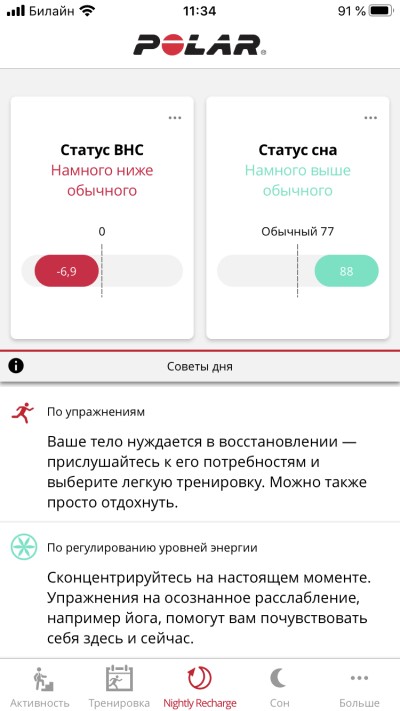 Статус Nightly Recharge