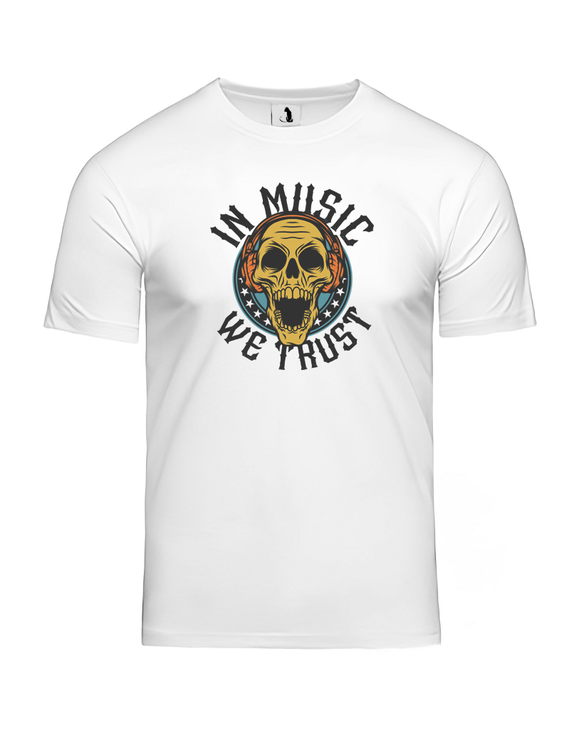 Образец футболки In music we trust unisex классического прямого кроя Футболка In music we trust unisex