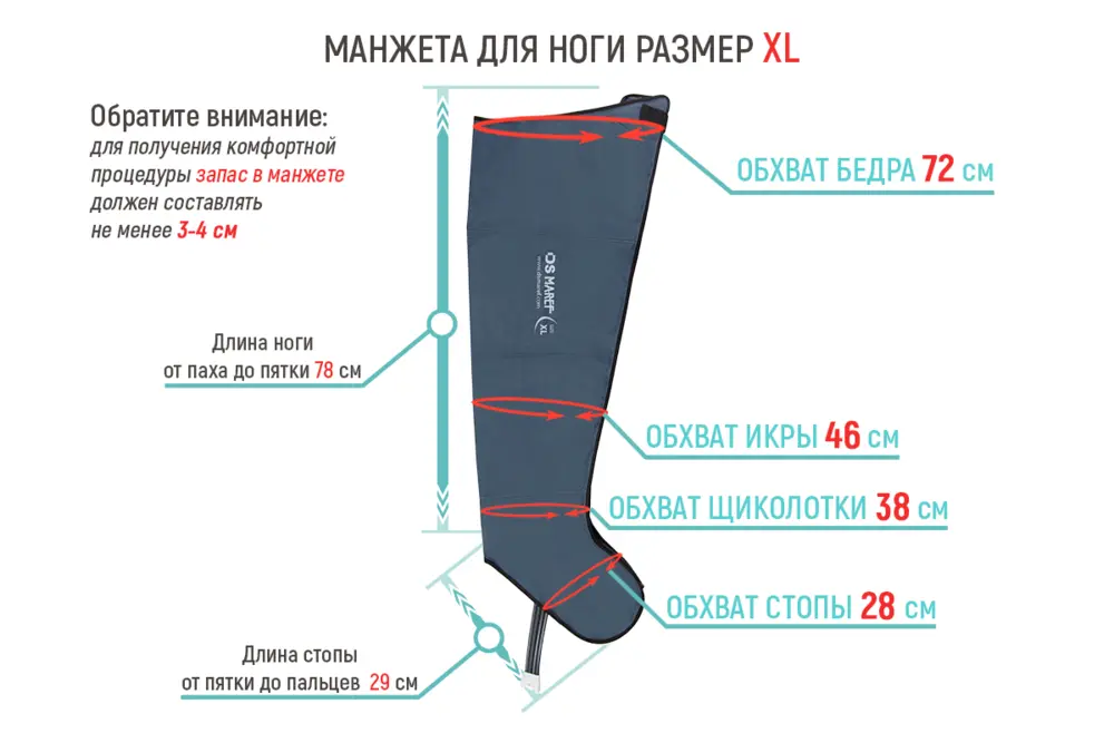 Размеры манжеты ноги XL Размеры манжеты ноги XL