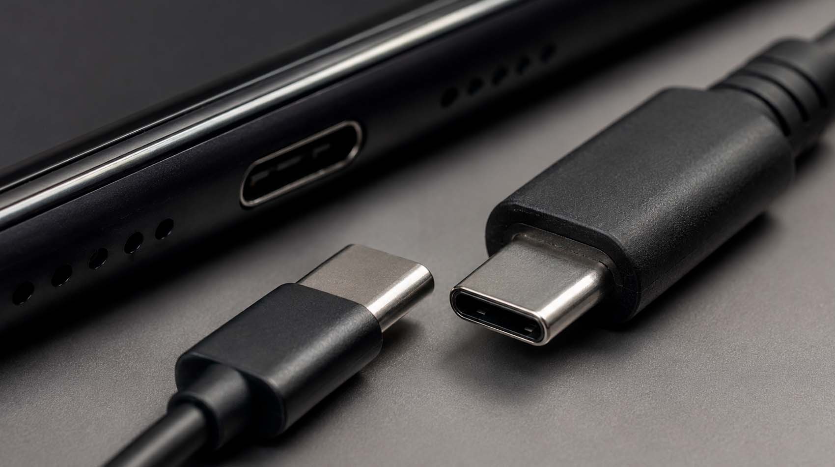 Смартфон, кабели USB Type-C и адаптеры с разными характеристиками зарядки