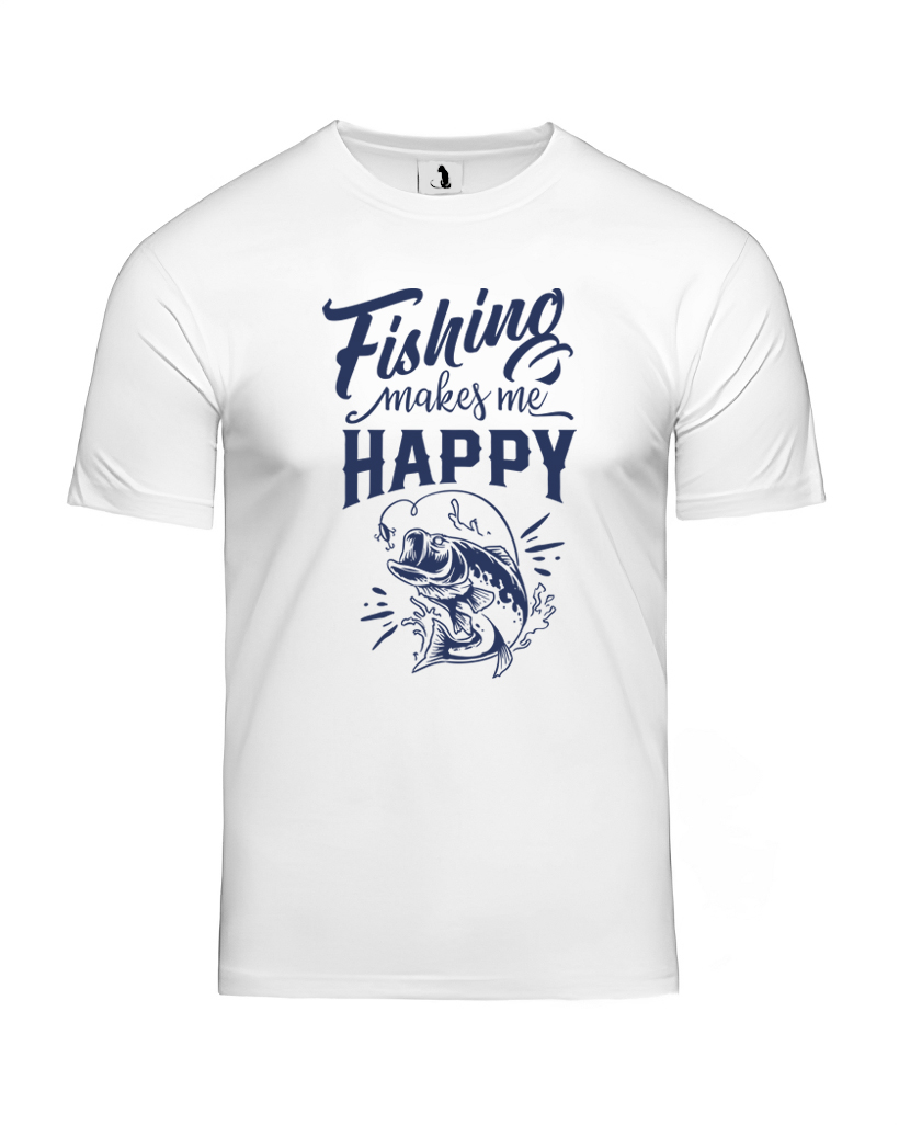 Образец футболки Fishing makes me happy unisex классического прямого кроя Футболка Fishing makes me happy unisex классического прямого кроя белая