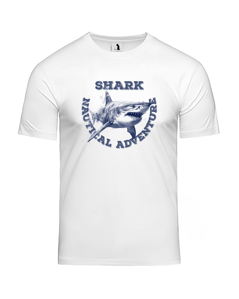 Образец футболки Shark nauticlal adventure unisex классического прямого кроя Футболка с акулой Shark nauticlal adventure unisex классического прямого кроя