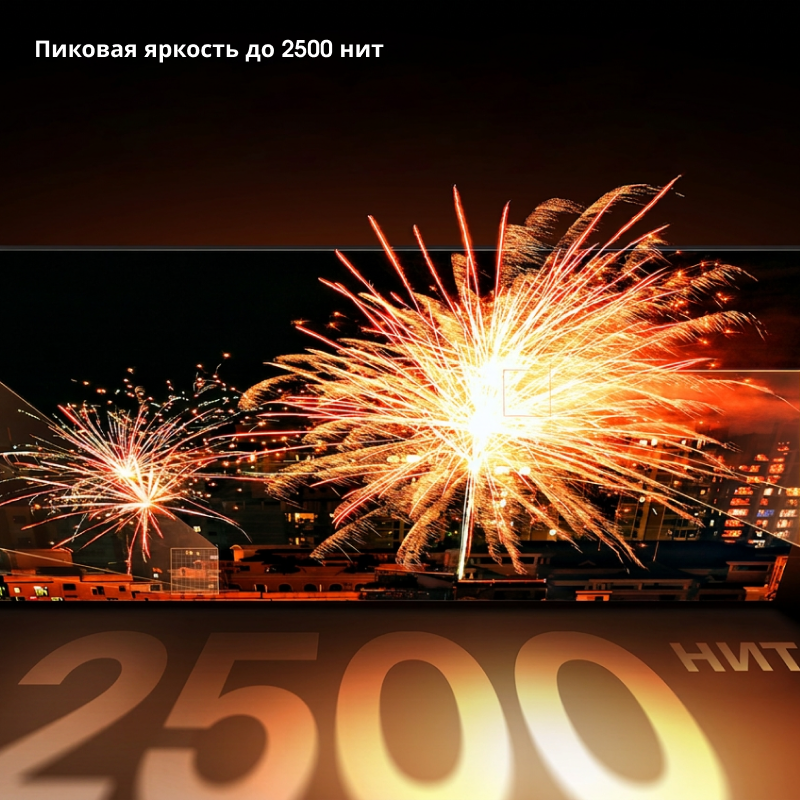 Пиковая яркость до 2500 нит: фейерверки на экране телевизора.