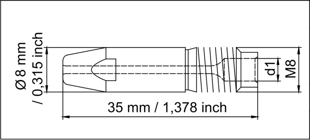 42.0001.5052 Наконечник контактный CuCrZr &Oslash; 1,2 мм., M8x35,0 мм., предназначен для использования в качестве расходной части в ручных и автоматизированных сварочных горелках MIG/MAG;