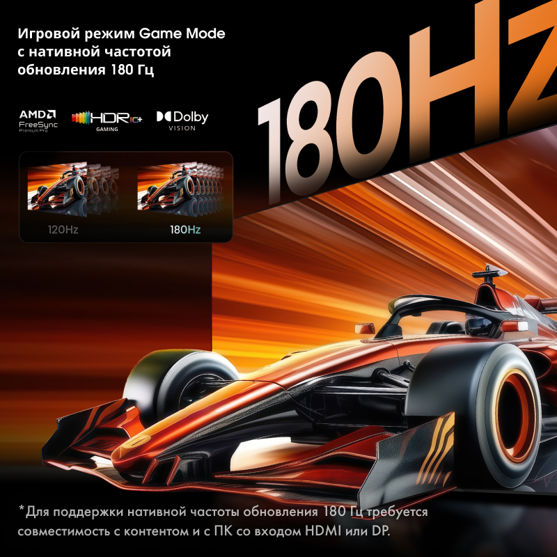 Игровой режим 180 Гц: гоночный болид и сравнение частот обновления.