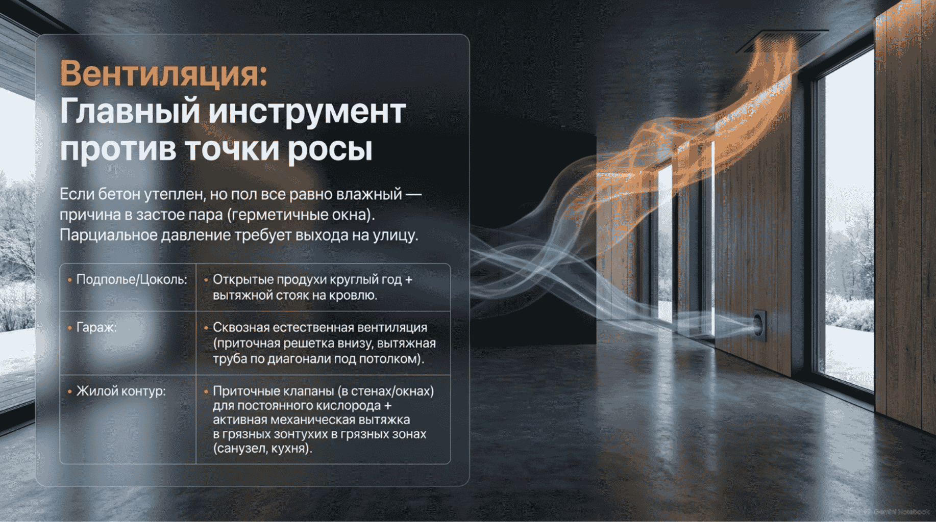 **Диагностика влажности:** главные инструменты против точки росы (вентиляция цоколя, гаража и жилого контура). **Диагностика влажности:** главные инструменты против точки росы (вентиляция цоколя, гаража и жилого контура).
