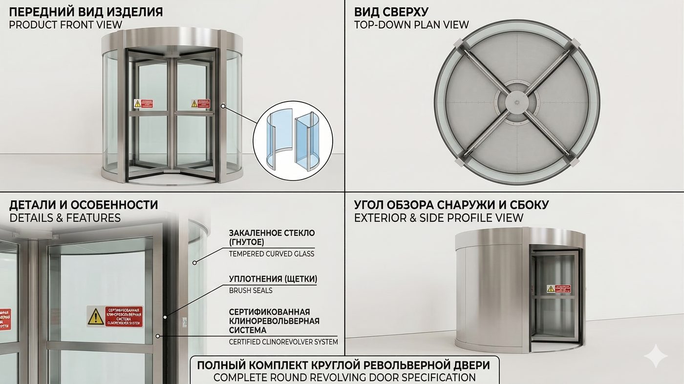 Круглая дверь-вертушка воздухоопорного сооружения &mdash; комплект с деталями