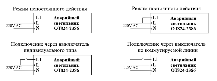 Потолочный автономный светильник для аварийного освещения Moncato OT824-2386 &ndash; режимы действия и схемы подключения