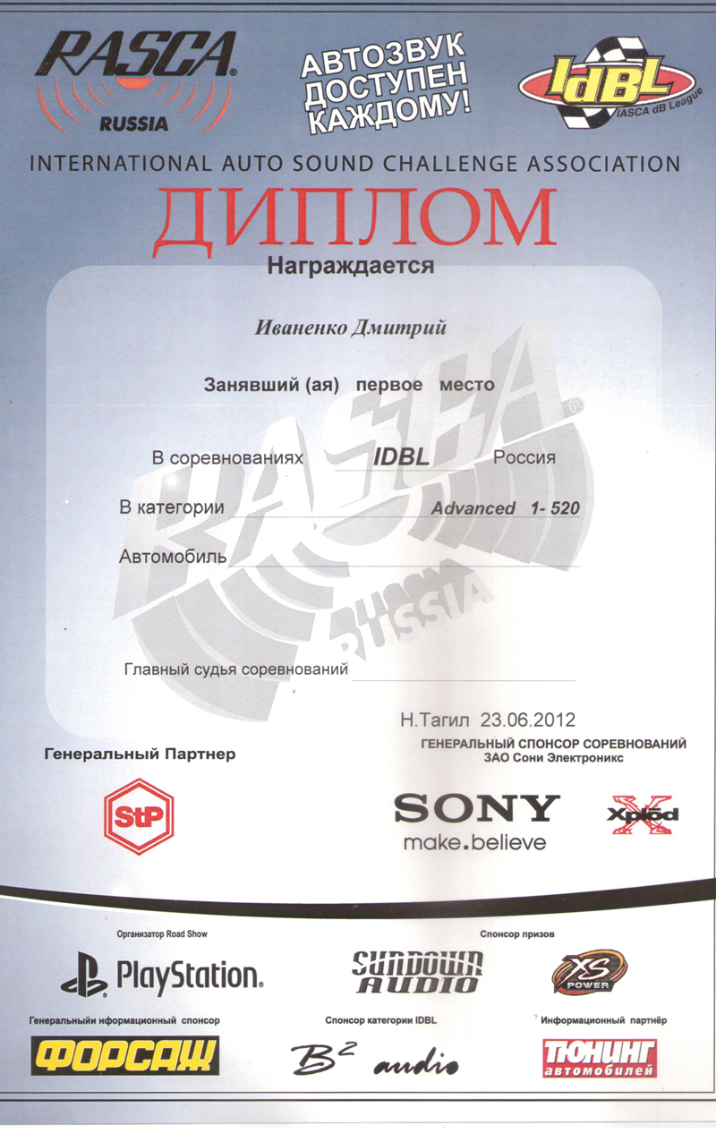 1 место РАСКА Тагил 2012г.