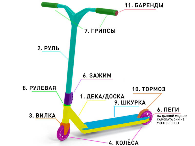 Строение трюкового самоката Строение трюкового самоката