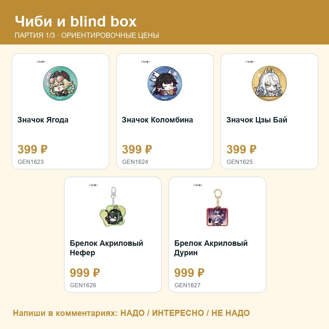 Товары партии 07_genshin_chibi: фото, названия и ориентировочные цены