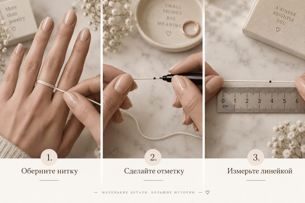 процесс измерения ниткой