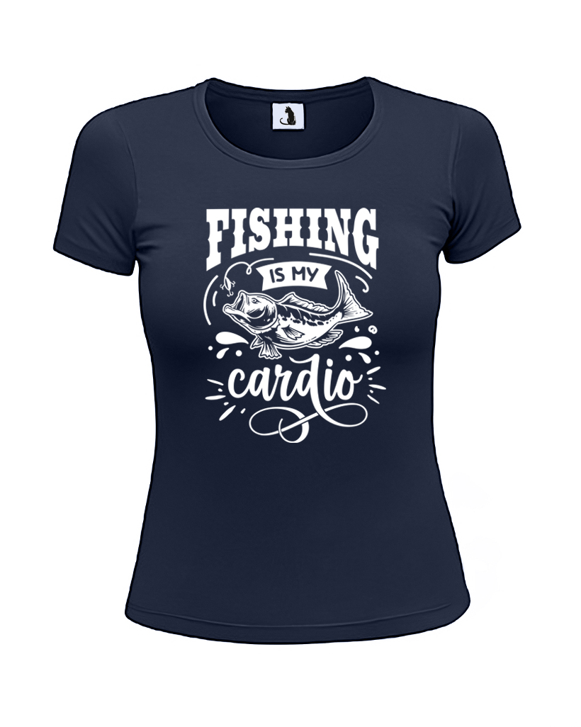 Образец женской футболки Fishing is my cardio приталенного кроя Футболка женская Fishing is my cardio приталенная белая