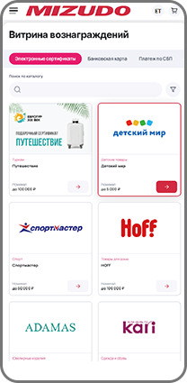 Получение вознаграждения: выбор подарка