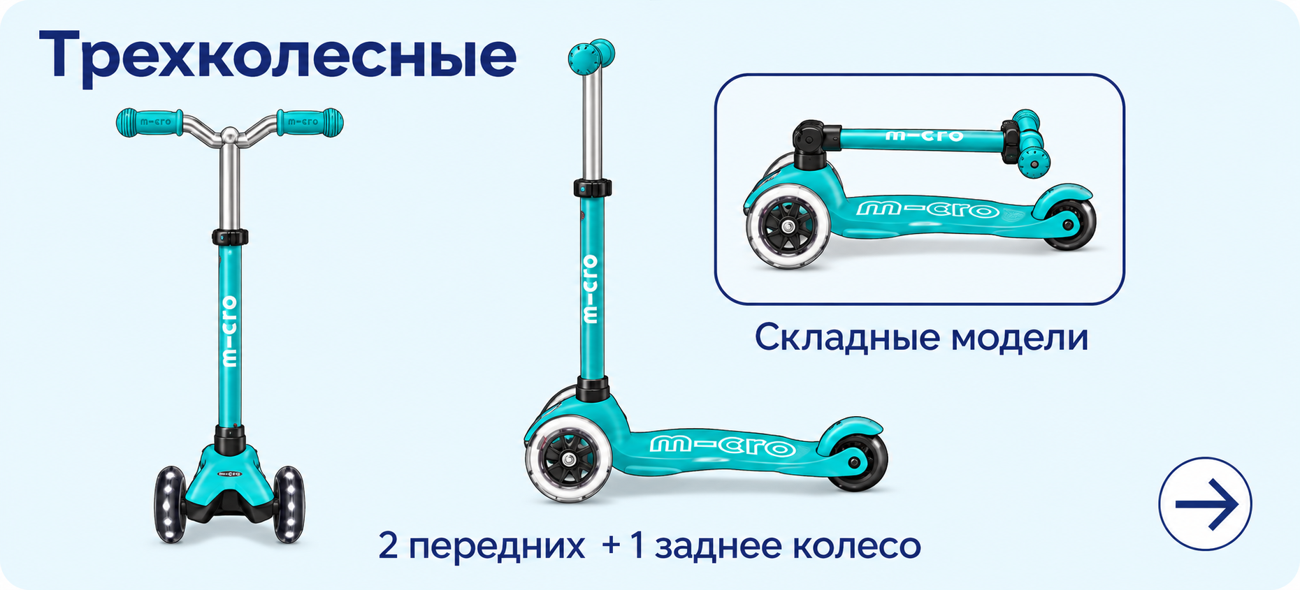 Трёхколёсные самокаты Micro и складные модели