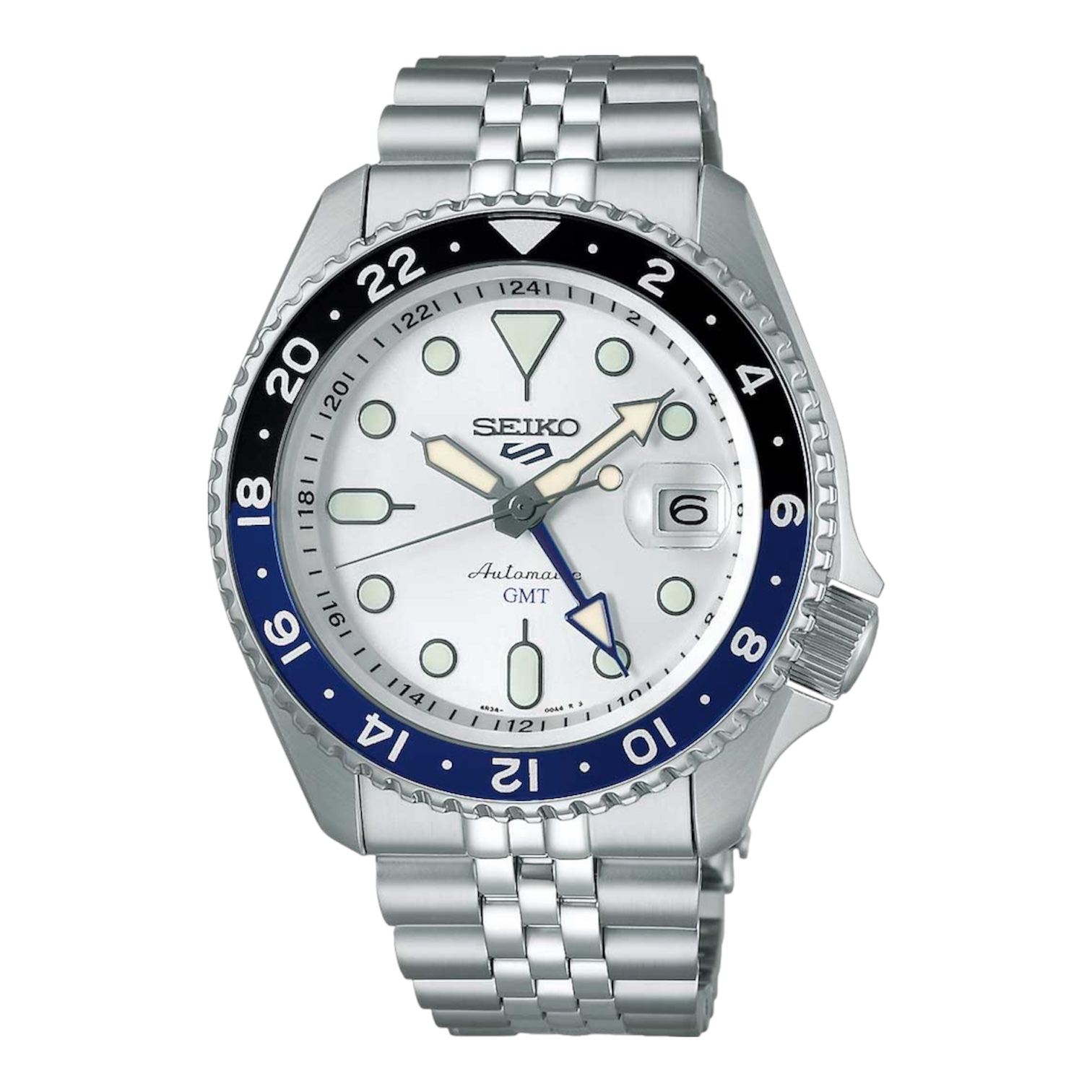 Seiko 5 Sports SSK033K1 &mdash; серебристо-белый циферблат с сине-чёрным GMT-безелем