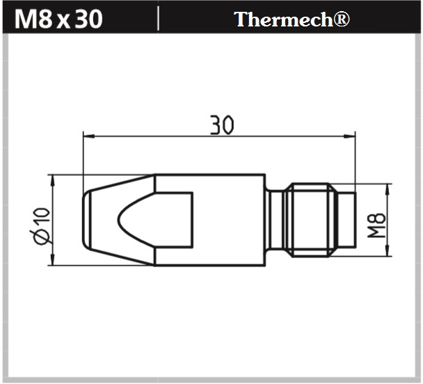 343Р243262 Наконечник контактный / Contact tip &oslash;2,4 (3/32") M8 L=30мм., CuCrZr HD, предназначен для подачи сварочной проволоки &oslash;2,4 мм., в ручных и полуавтоматических сварочных горелках MIG/MAG;