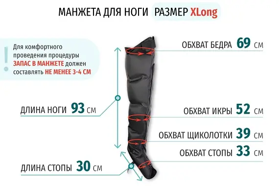 Размеры манжеты ноги X-Long Размеры манжеты ноги X-Long