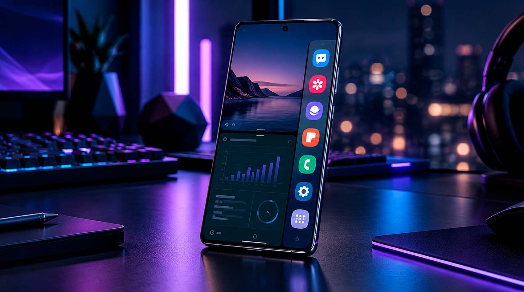 Открытая боковая панель Edge Panel с ярлыками приложений Открытая боковая панель Edge Panel с ярлыками приложений