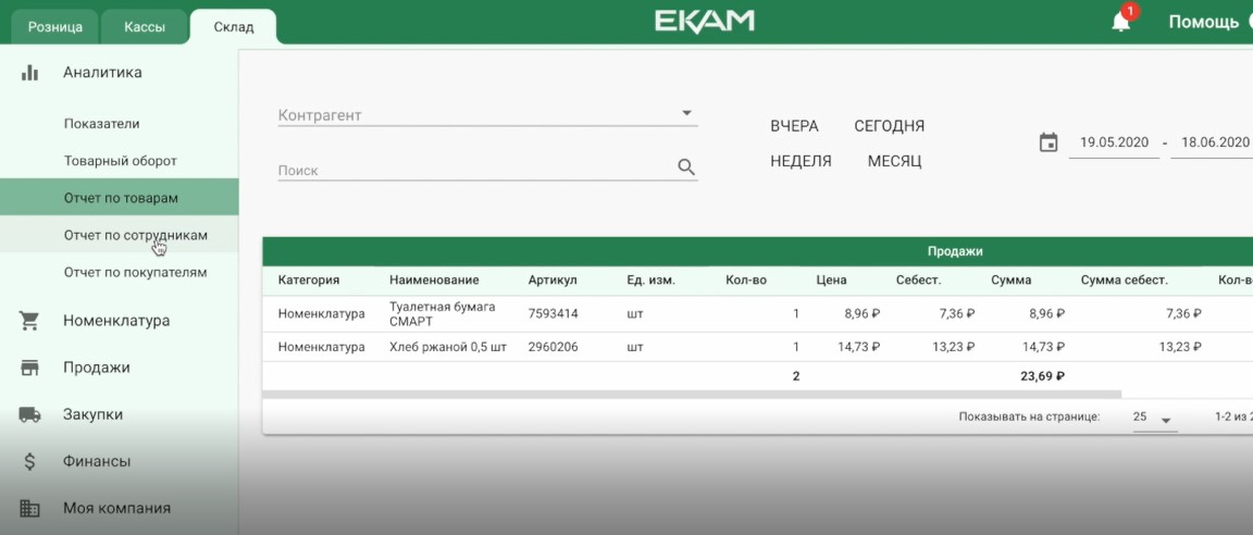 Детализированный отчет по товарам в ЕКАМ 