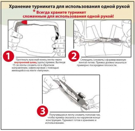 Схема как сложить жгут турникет для использования одной рукой