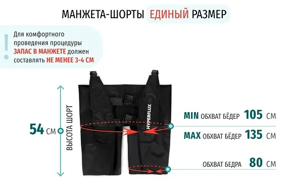 Размеры манжеты-шорты Размеры массажных шорт