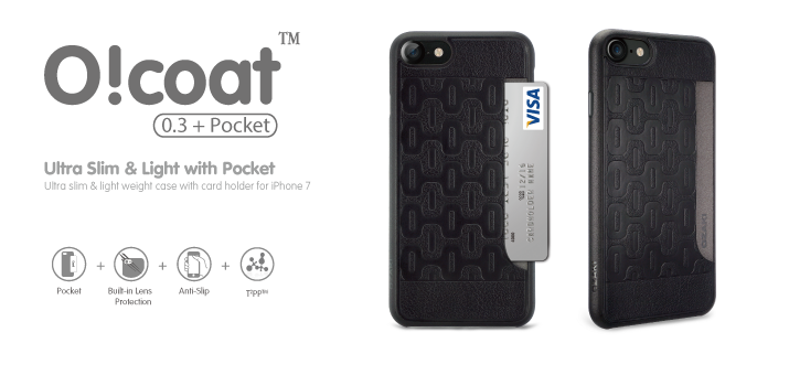 Оригинальная накладка-визитница Ozaki O!coat 0.3 + Pocket для iPhone 7.