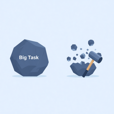 <img src="breaking-resistance-micro-tasks.jpg" alt="Breaking big task boulder into small manageable pieces micro steps">