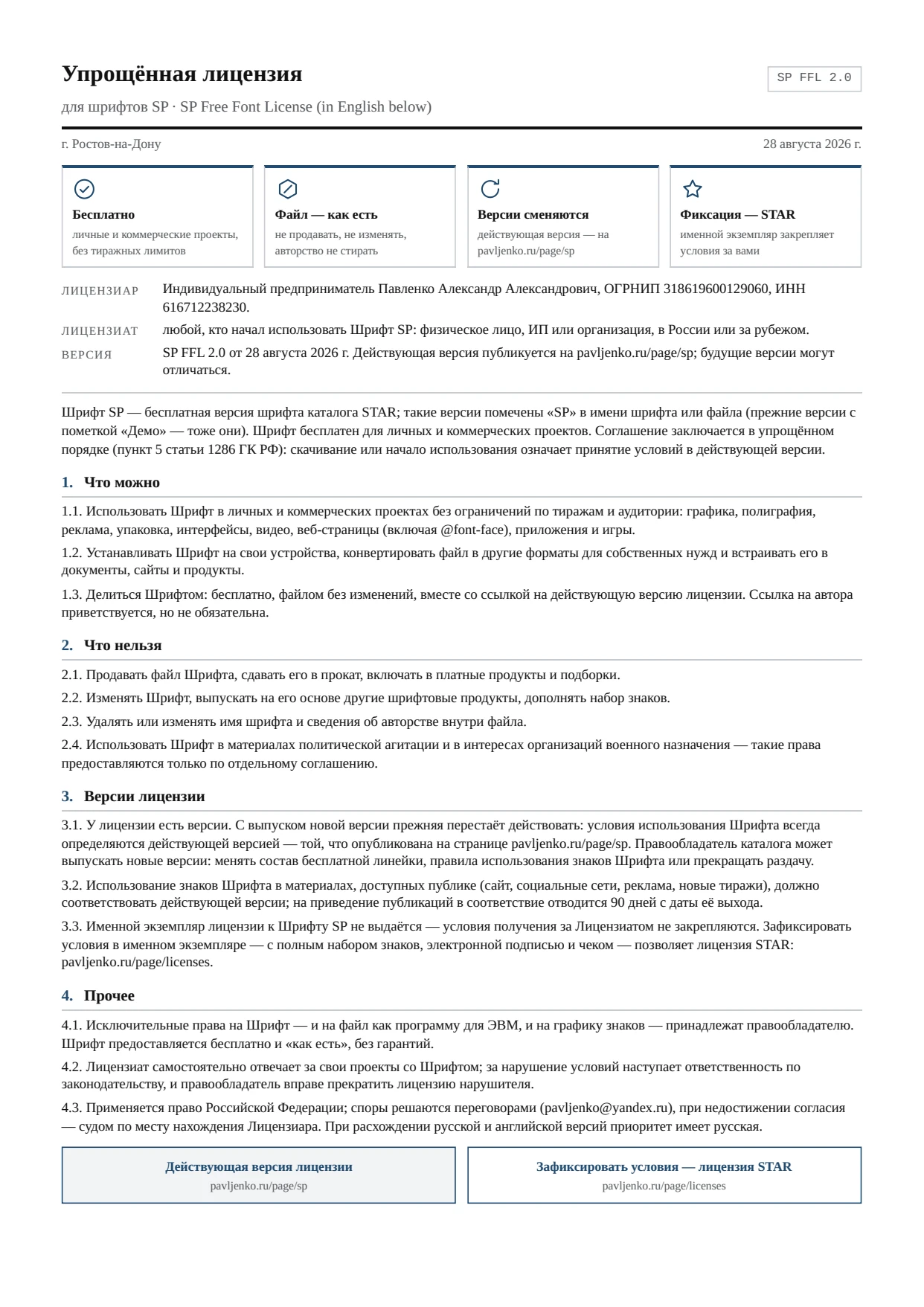 Лист 1 — русский текст лицензии