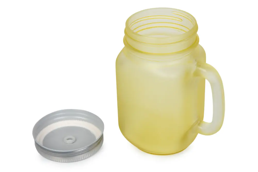Жёлтая кружка с ручкой и металлической крышкой mason jar