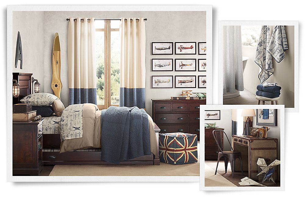 Комната для мальчика в винтажном авиационном стиле Restoration Hardware