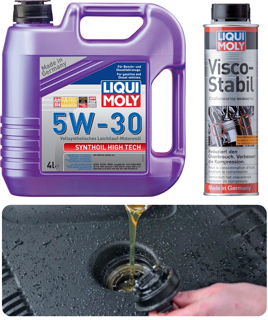 Масло 5W30 и стабилизатор вязкости liqui moly для лучшей работы смазки 