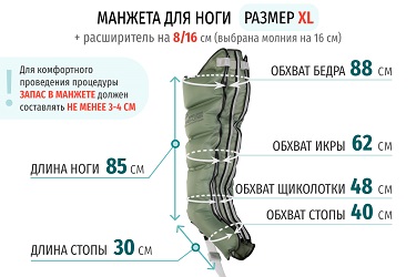 Размеры манжеты ноги XL с расширителем 16 см (молния на 16 см)
