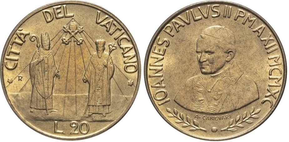20 ватиканских лир&nbsp; 1990
