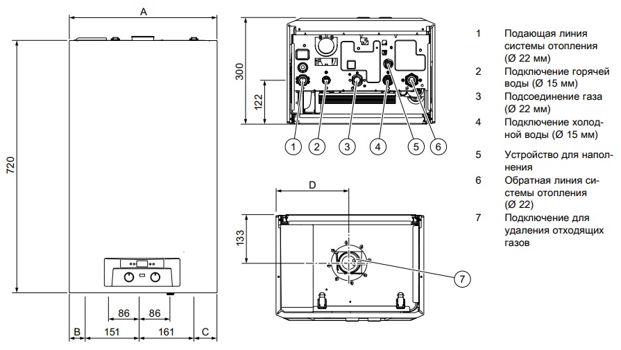 Размеры газового котла Protherm Рысь HK 24 Габариты котла 0010015239 Protherm Рысь HK 24