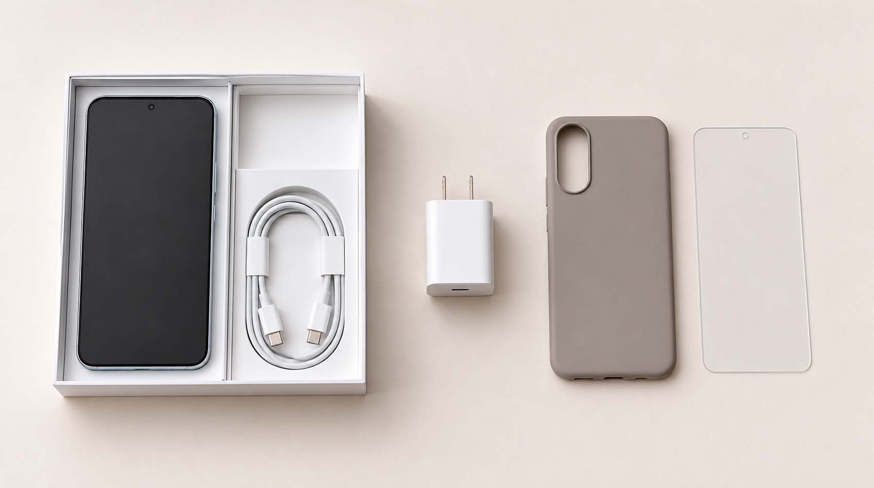 Чехол, стекло, зарядка и кабель для смартфона