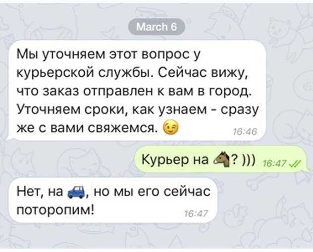Пример общения с клиентом по переписке