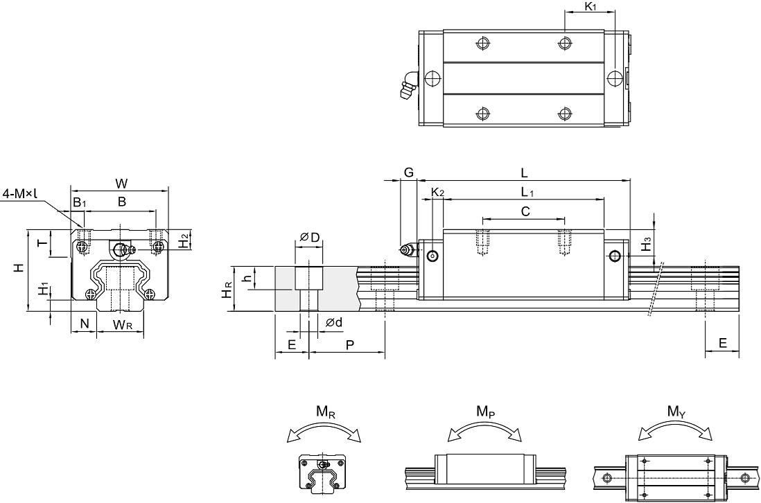 Каретка QHH15CA - чертеж