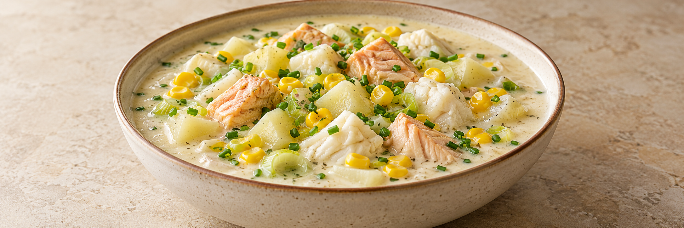 Рыбный чаудер с лососем и кукурузой